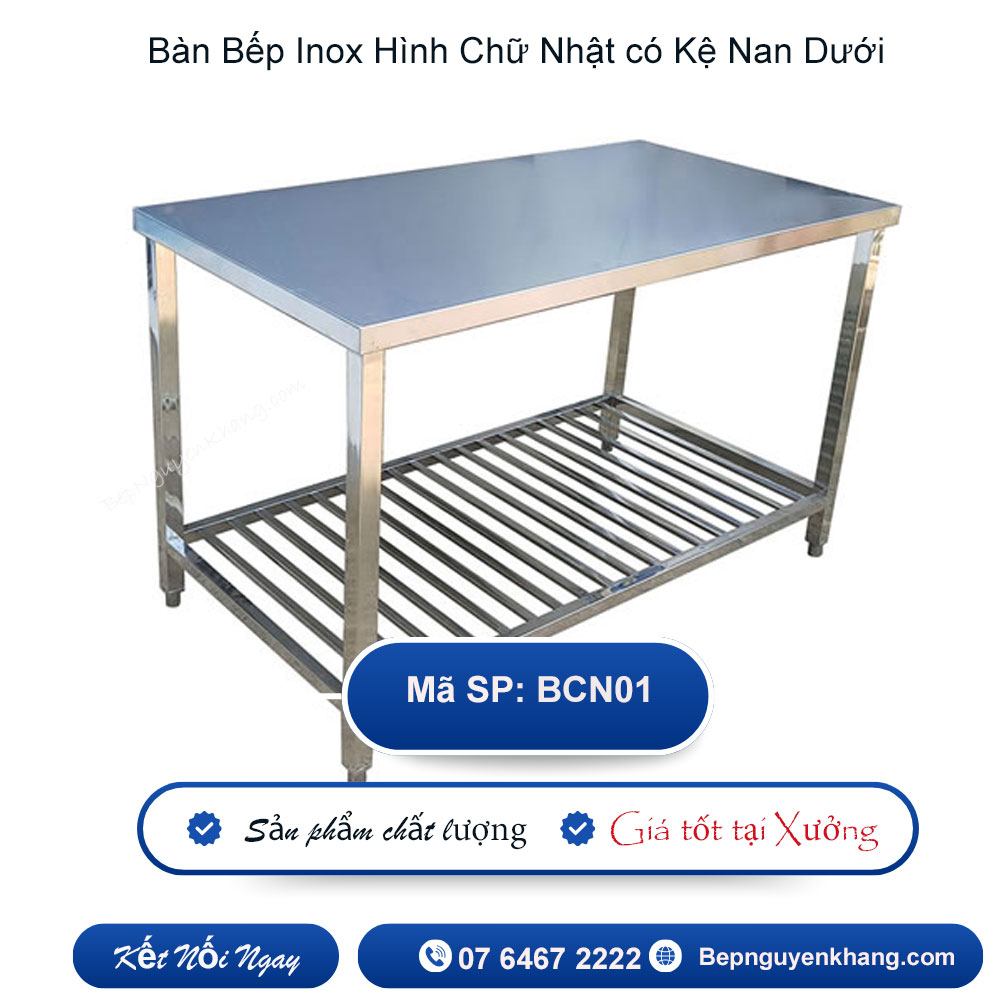 Bàn inox hình chữ Nhật Mã BHCN01