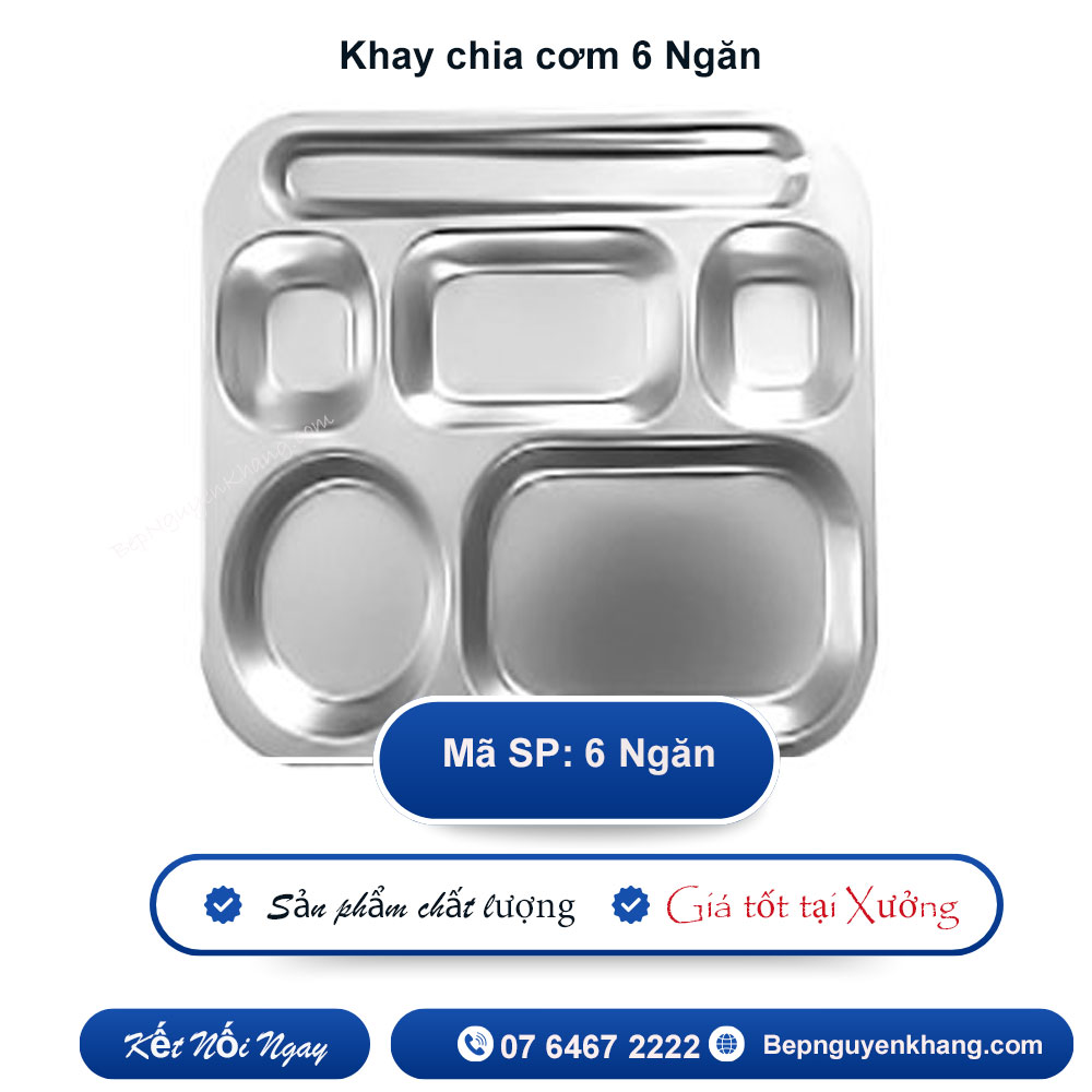 Khay chia cơm inox 6 ngăn