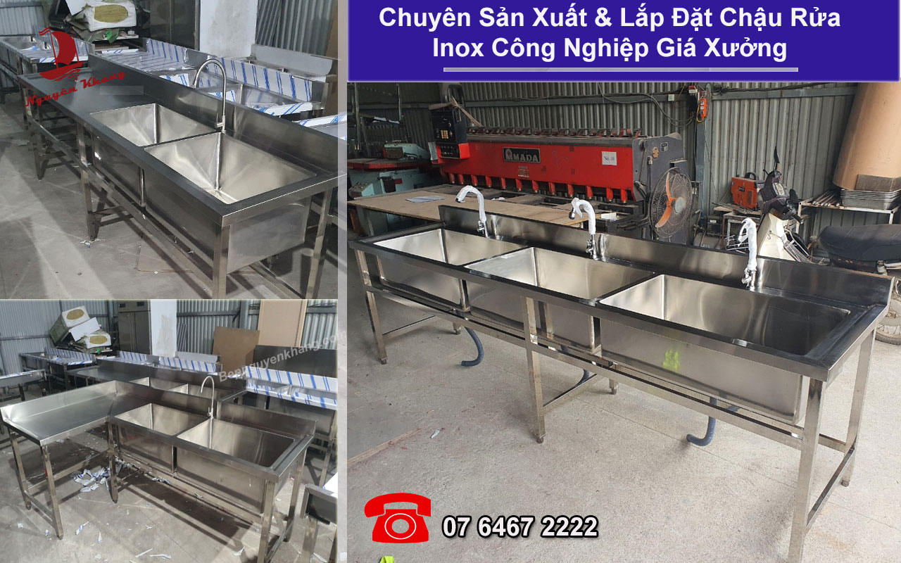 Sản Xuất & Lắp Đặt Chậu Rửa Inox Công Nghiệp Giá Xưởng