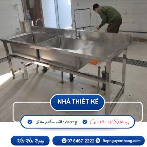 Chậu Rửa Inox Công Nghiệp 2 Hố Có Bàn Lệch Phải Inox 304