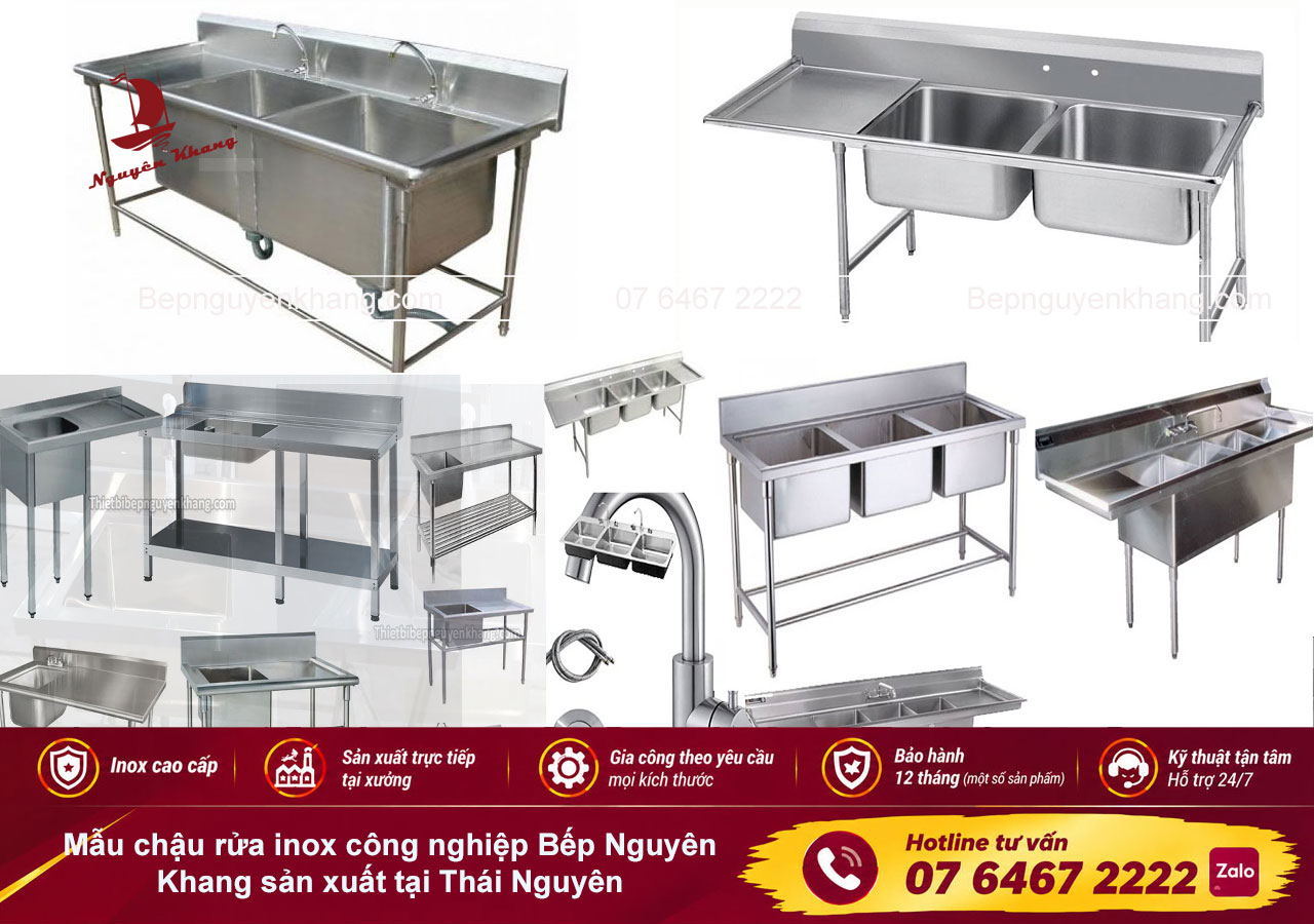 Các mẫu chậu rửa inox công nghiệp Bếp Nguyên Khang sản xuất tại Thái Nguyên